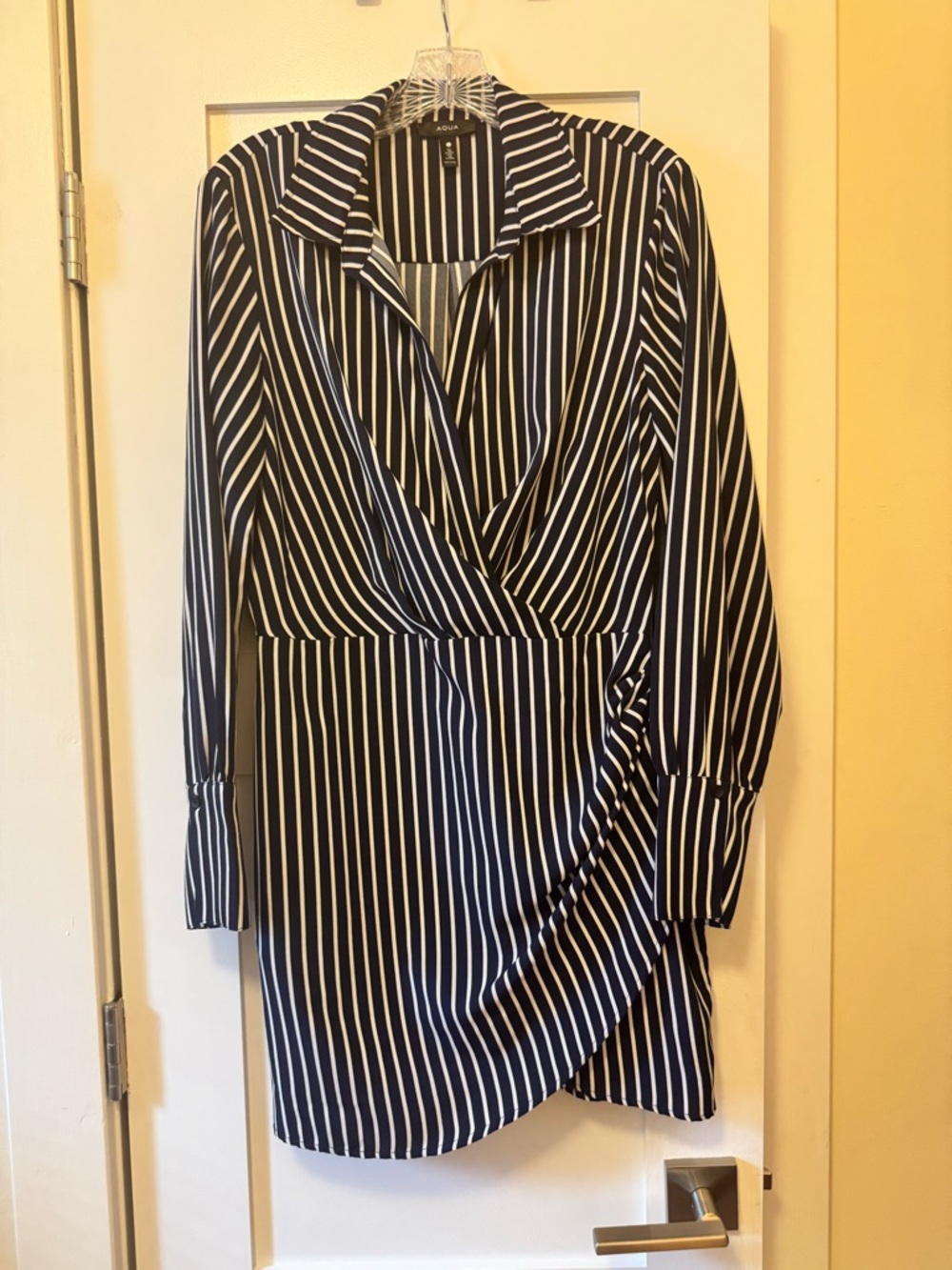 SPRING DRESS SALE! Aqua Navy and White Vertical Stripe Shirt